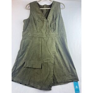 Cupshe Womens Romper Dress Olive Green Corduroy Sleeveless Mini Large L